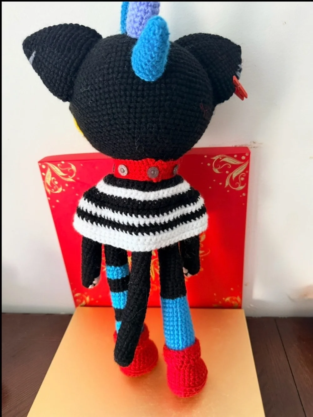 Handmade Black Multicolor Crochet punk Cat plush